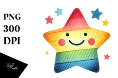 Colorful Smiling Star Watercolor PNG Product Image 1