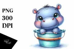 Colorful Baby Hippo in Bucket | Clipart Product Image 1