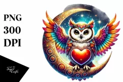 Digital Painting of Adorned Owl, PNG Product Image 1