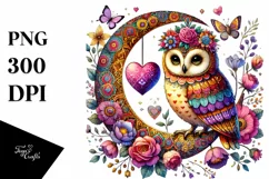 Digital Painting of Adorned Owl, PNG Product Image 1