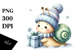 Cute Baby Snail with Present PNG Product Image 1