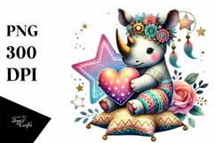Digital Painting of Cute Boho Rhino, PNG Product Image 1