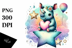 Digital Painting of Cute Boho Rhino, PNG Product Image 1