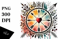Washed Watercolor Stained Hearth with Arrow, PNG Product Image 1