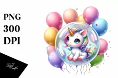Baby Unicorn in Bubble with Balloons | Clipart Product Image 3