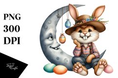 Goofy Bunny on Half Moon PNG Product Image 1