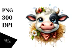 Funny Cow with Hay Straw PNG Product Image 1