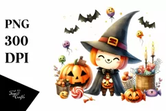 Cute Trick or Treat Watercolor PNG Product Image 3