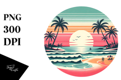 Retro Tropical Beach Sunset PNG Product Image 1