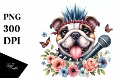 Bulldog Punk Singer Floral Frame Clipart Product Image 1