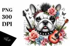 Bulldog Punk Singer Floral Frame Clipart Product Image 1