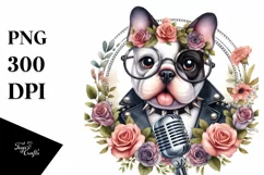 Bulldog Punk Singer Floral Frame Clipart Product Image 1