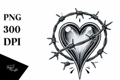 Tattoo Style Heart with and Barbwire, PNG Product Image 1