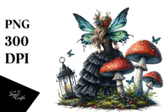 Gothic Fairy on Mushroom, High-Res PNG Product Image 1