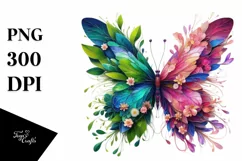 Abstract Vibrant Plant Leaves and 3D Flowers Butterfly PNG Product Image 1