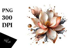 Abstract Glossy Magnolia on Round Wood PNG Product Image 1