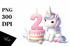 2 years birth day cake unicorn clipart Product Image 1