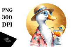 Hipster Duck in Beachwear Drinking a Cocktail, PNG Product Image 1