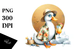 Hipster Duck in Beachwear Drinking a Cocktail, PNG Product Image 1