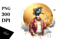 Hipster Duck in Beachwear Drinking a Cocktail, PNG Product Image 1