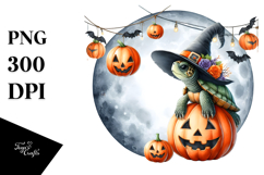Turtle Dressed for Halloween on Half Moon, Watercolor Design Product Image 1