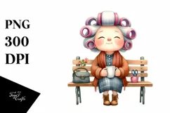 Old Lady Watercolor Character Bench Mug | Clipart Product Image 1