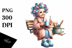 Old Lady Watercolor Character Bench Mug | Clipart Product Image 3
