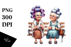 Old Lady Watercolor Character Bench Mug | Clipart Product Image 1