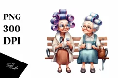 Old Lady Watercolor Character Bench Mug | Clipart Product Image 3
