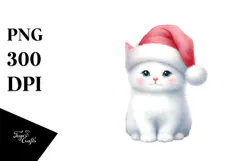 Cute Christmas Cat with Santa Hat PNG Product Image 1