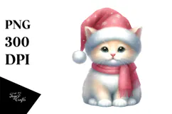 Cute Christmas Cat with Santa Hat PNG Product Image 1