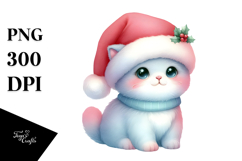 Cute Christmas Cat with Santa Hat PNG Product Image 1