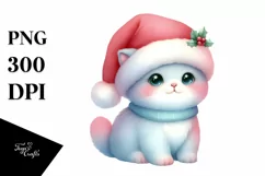 Cute Christmas Cat with Santa Hat PNG Product Image 1