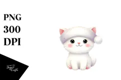 Cute Christmas Cat with Santa Hat PNG Product Image 1