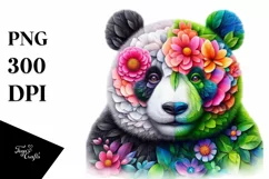Vibrant Panda with Flowers, PNG Product Image 1