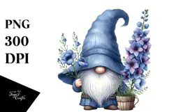 Cute Gnome with Big Hat and Delphinium PNG Product Image 1