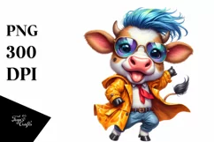 Dancing Baby Cow with Goofy Expression, Watercolor PNG Product Image 3
