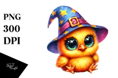 Colorful Baby Chicken with Wizard Hat, Watercolor PNG Product Image 1