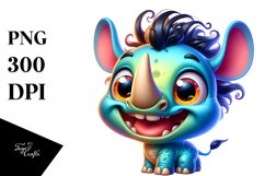 Colorful Cartoon Baby Rhino Crazy Hair | Sublimation Clipart Product Image 3