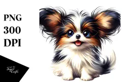 Happy Papillon Puppy, Watercolor PNG Product Image 1