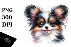 Happy Papillon Puppy, Watercolor PNG Product Image 1