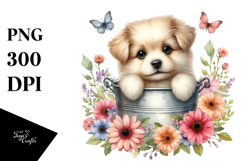 Cute Baby Dog with Flowers PNG Product Image 1