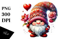 Valentines Gnome with Heart Adorned by Roses PNG Product Image 1