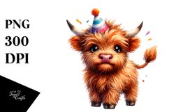 Cute Baby Highland Cow with Party Hat | Sublimation | Product Image 1