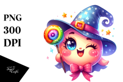 Funny Chunky Witch with Lollipop Wand, Colorful PNG Product Image 1