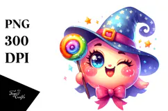 Funny Chunky Witch with Lollipop Wand, Colorful PNG Product Image 1