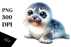 Digital Watercolor with Baby Seal, Transparent PNG Product Image 1