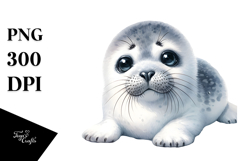 Digital Watercolor Baby Seal PNG Product Image 1