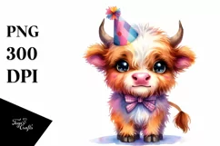 Cute Baby Highland Cow with Party Hat | Sublimation | Product Image 3