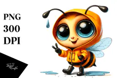 Watercolor Bee Big Eyes Raincoat Clipart Product Image 1